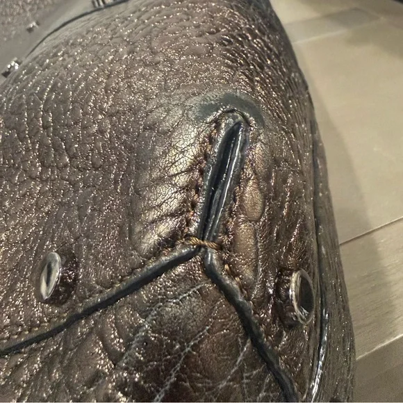 Jimmy Choo Metallic Bronze Pebble Leather Shopper Tote Bag Gently Used - Picture 13 of 13